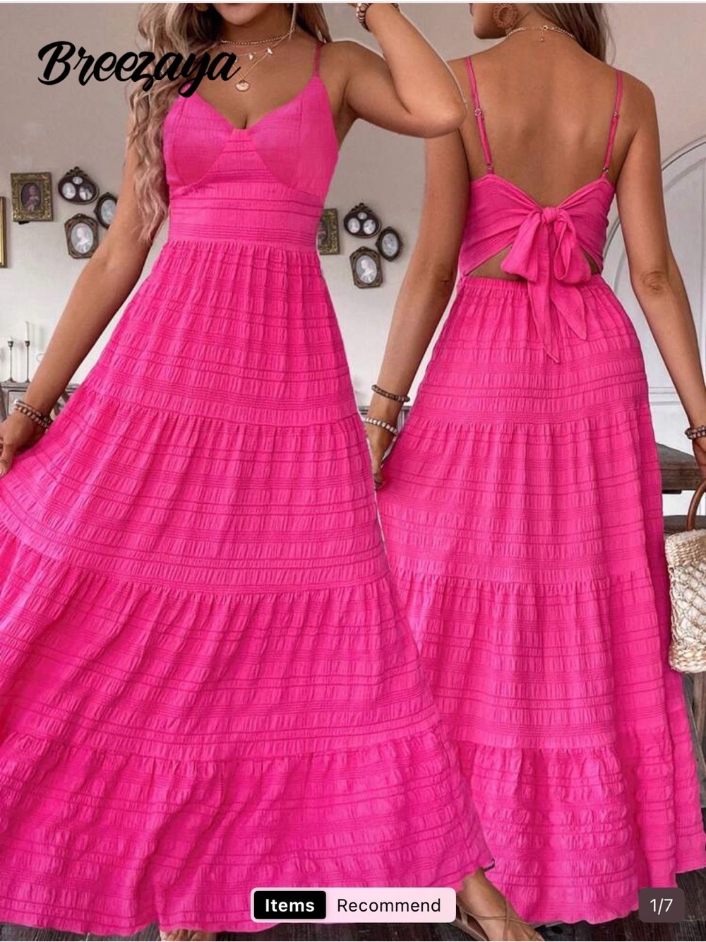 SHEIN Hot Pink Spaghetti Strap Midi Dress with Back Tie